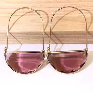 Anthropologie Redish Glass Crescent Hoop Gold Earrings